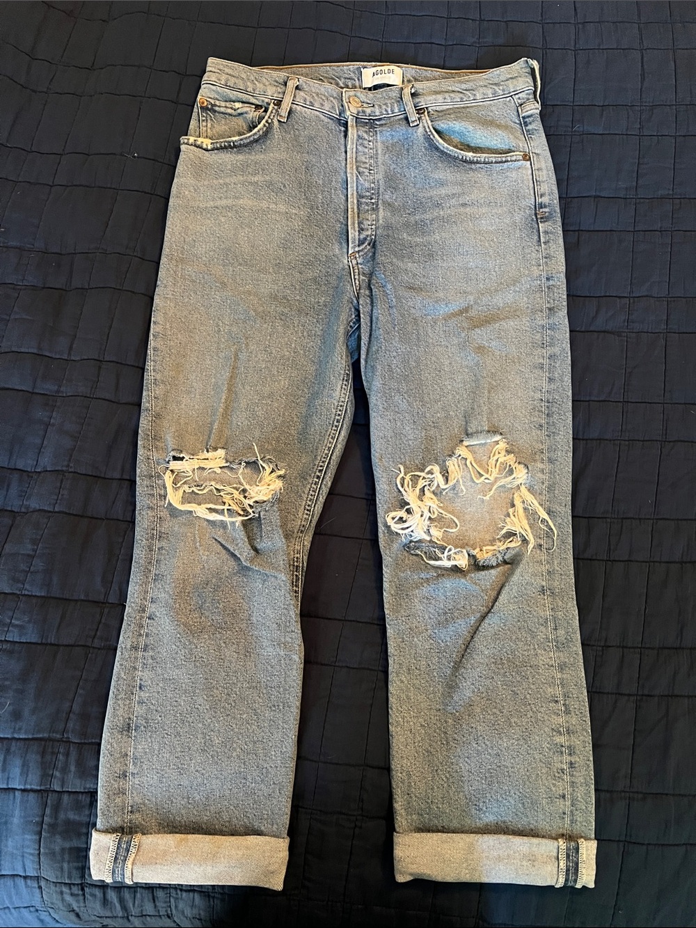Agolde Riley High Rise Crop Light Wash Ripped Jeans - Picture 3 of 6
